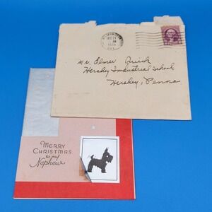 Vintage 1935 Christmas Card, Envelope with Washington 3‎ cent stamp